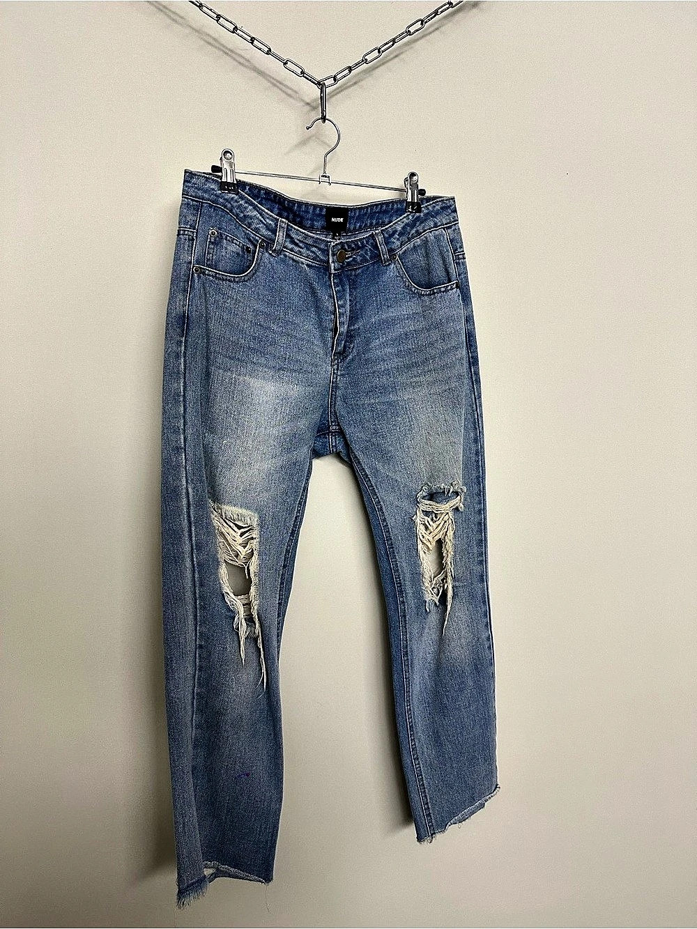 Nude Project Distressed Straight Leg Jeans in Blue